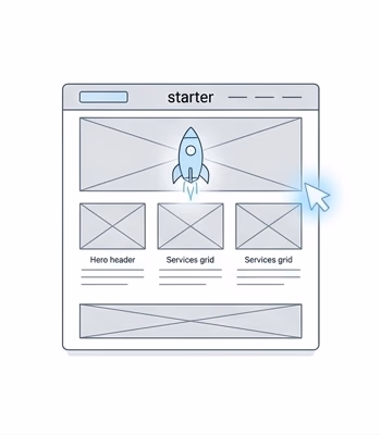 Layout of a website with a header, hero section, and two content sections.